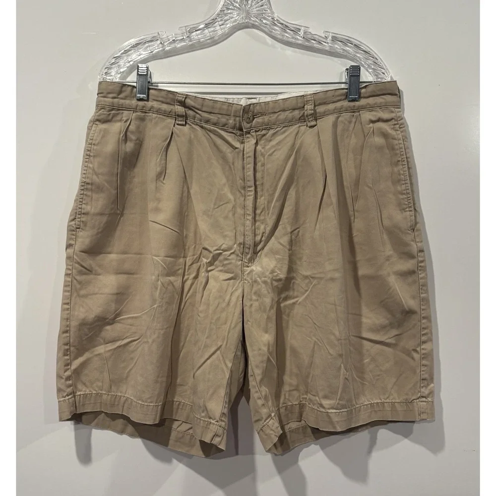 Polo Golf Ralph Lauren Mens 38 Tan Khaki Pleated Chino Shorts Cotton Crest Logo